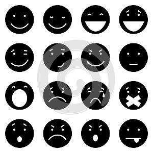 Vector Set of 16 Black Emoticons