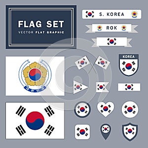 Vector set of 16 different South Korea flag related illustrations