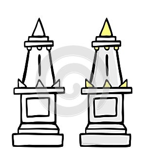 vector set 2 simple hand draw sketch doodle, tugu yogyakarta or monument, isolated on white