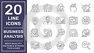 Vector set of 20 icons related business analysis, progress and business process. Line pictograms and infographics design