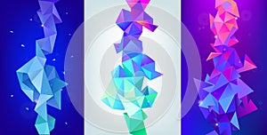 Vector set of 3d geometric shapes. Facet vertical banners, posters. Trinagle multicolot concept