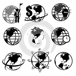 Vector set of 3D world map or globe, series 2