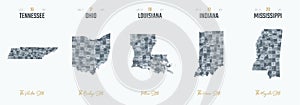 Vector set 4 of 10 Highly detailed silhouettes of US state maps, divided into counties with names and territory nicknames