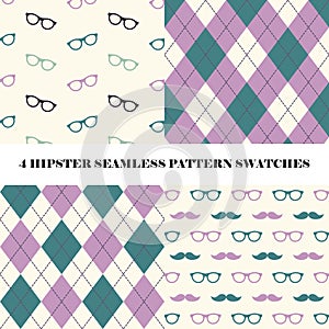 Vector set of 4 hipster seamless repeat pattern swatches.