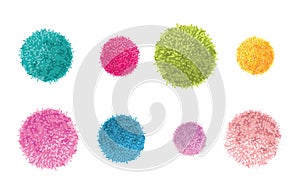 Vector Set of 8 Colorful Pom Poms Decorative Elements. Great for nursery room, handmade cards, invitations, baby designs