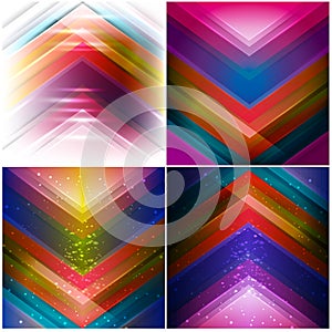Vector set of abstract avant garde background with multicolored triangle shapes.