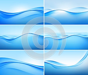 Vector Set of Abstract Blue Wave Backgrounds