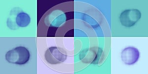 Vector set of abstract blurred halftone circles. Gradient spot with blur on background of different colors. Screen print