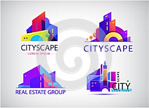 Vector set of abstract colorful city, building composition sign, icon, logo isolated. s