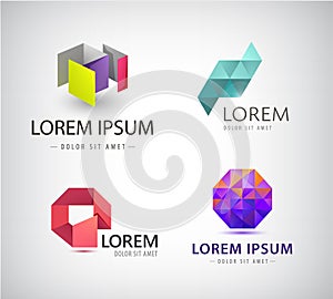 Vector set of abstract colorful ribbon logos, origami, paper 3d icons isolated. Identity for company, web site logos.