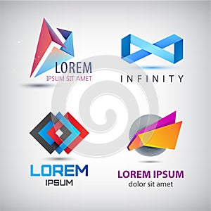 Vector set of abstract colorful ribbon, origami logos, paper, 3d ions, logos .