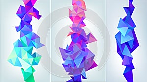 Vector set of abstract facet 3d shapes. Geometric triangles banners, vertical orientation. Colorful, futuristic modern