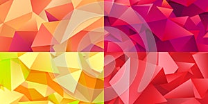 Vector set abstract geometric 3d facet backgrounds. Use for banners, web, brochure, ad, poster, etc. Low poly modern