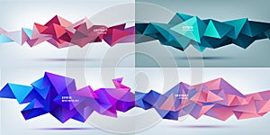 Vector set of abstract geometric 3d facet shapes isolated, crystal, origami style. Use for banners, web, brochure, ad