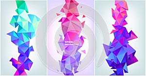 Vector set of abstract geometric 3d facet shapes. Use for banners, web, brochure, ad, poster, etc. Low poly modern style