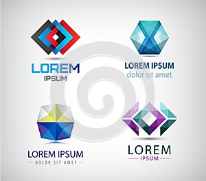 Vector set of abstract geometric 3d logos, shapes. Crystal facet origami Logo Collection. graphic design elements for