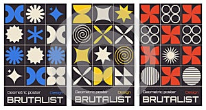 Vector set of abstract geometric backgrounds. Brutalist vertical poster design.Bauhaus vector poster.Vector illustration