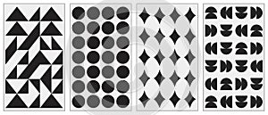 Vector set of abstract geometric backgrounds. Brutalist vertical poster. Minimal monochrome swiss design aesthetic