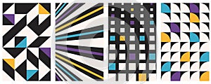 Vector set of abstract geometric backgrounds. Brutalist vertical poster. Minimal monochrome swiss design aesthetic. Bauhaus vector