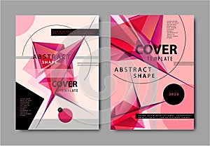 Vector set of abstract geometric covers, red facet flyers, design template. Music posters