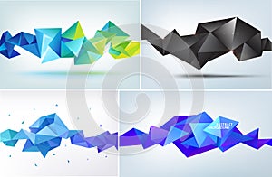 Vector set of abstract geometric 3d facet shapes, horizontal banners, backgrounds, wallpapers. photo