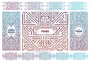Vector set of abstract geometric design elements, Luxury Vintage Artdeco decorations, covers, frames. Linear style photo
