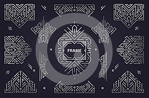Vector set of abstract geometric design elements, Luxury Vintage Artdeco decorations, dividers. Linear style frame photo
