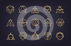 Vector set of abstract geometric logos. Art deco, hipster, golden