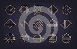 Vector set of abstract geometric logos. Art deco, hipster, golden