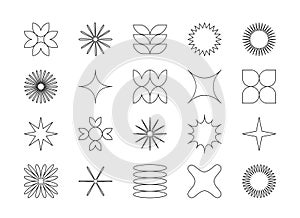 Vector set of abstract minimalistic geometric elements. Contemporary simple various zigzag shapes, curves, lines, triangles,