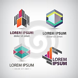 Vector set of abstract shapes, logos, icons isolated.