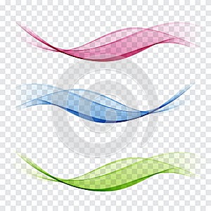 Vector set abstract wave. Blue wave. Green wave. Red wave. Transparent wave set. Color wave. Smoke wave.