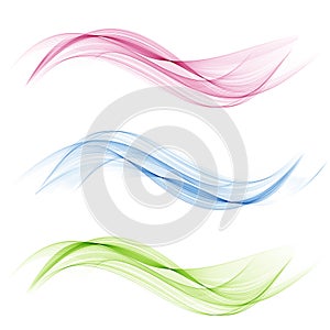 Vector set abstract wave. Blue wave. Green wave. Red wave. Transparent wave set. Color wave. Smoke wave.