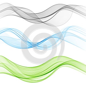Vector set abstract wave pattern. Blue wave. Green wave. Gray wave. Transparent wave set. Color wave. Smoke wave.