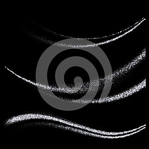 Vector Set of abstract waves.Silver particles glitter on black background.