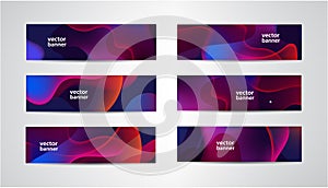 Vector set of abstract wavy colorful banners, transparent gradient headers.