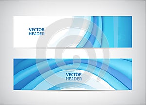 Vector set of abstract wavy horizontal headers, web banners. Water flow, stream.