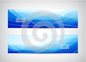 Vector set of abstract wavy horizontal headers, web banners. Water flow, stream.