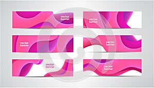 Vector set of abstract wavy pink banners, 3d flow shape horizontal