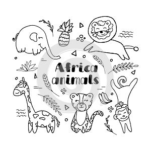 Vector set of africa animals doodle isolated