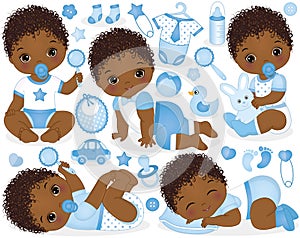 Vector Set for African American Baby Boy Shower