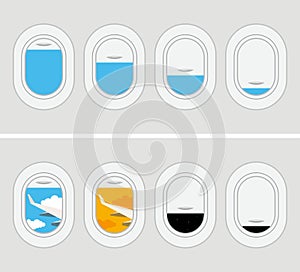 vector set of aircraft windows. view from airplane window