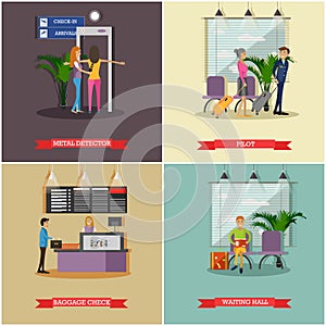 Vector set of airport concept design elements in flat style