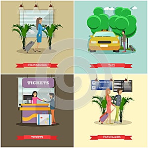 Vector set of airport concept design elements in flat style