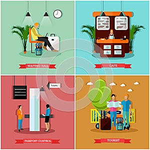 Vector set of airport concept design elements in flat style