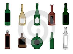 Vector set of alcohol bottles