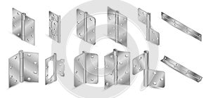 Vector set of all the types of steel butt door hinges