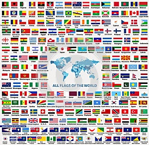 Vektor sada skládající se z vše země vlajky suverénní státy závislý území a další oblasti z 232 vlajky 