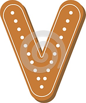Vector set of alphabet holidays ginger cookie isolated on white background. Letter V