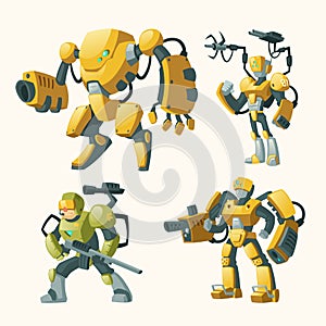 Vector set with androids, robots, cyborg humanoids